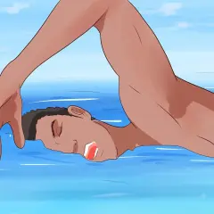 Persona che esegue esercizi in acqua per la schiena, con il viso immerso e un braccio teso.