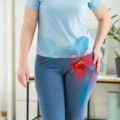 Persona con evidenziata l'area dell'anca, con un'area rossa che indica dolore. Il **faber test anca** potrebbe essere utilizzato per valutare questa condizione.