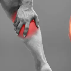 Dolore al polpaccio, un **strappo al polpaccio dopo quanto si cammina** può capitare. L'immagine mostra un muscolo del polpaccio con un segno di divieto.