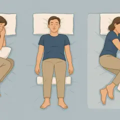 Posizioni a letto per alleviare la pubalgia: dormire su un fianco con un cuscino tra le ginocchia o sulla schiena con un cuscino sotto le ginocchia.