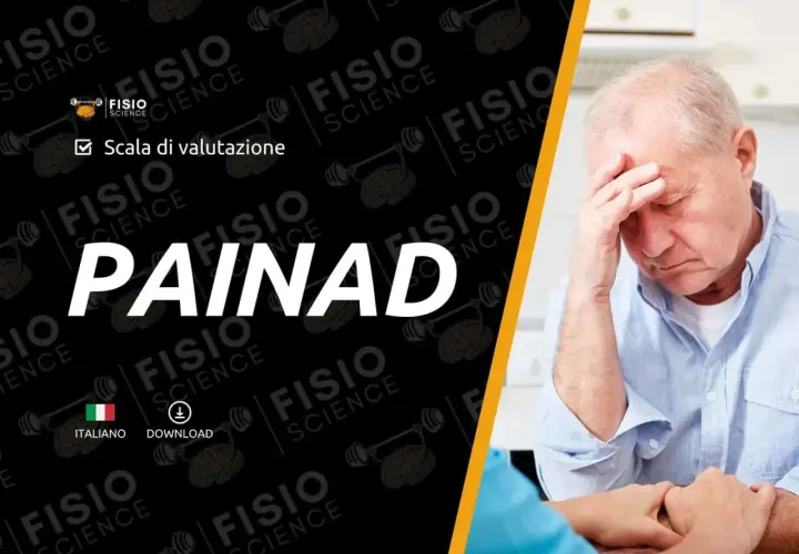 Anziano con la mano sulla fronte, simbolo di dolore. La **painad scala** valuta il disagio.