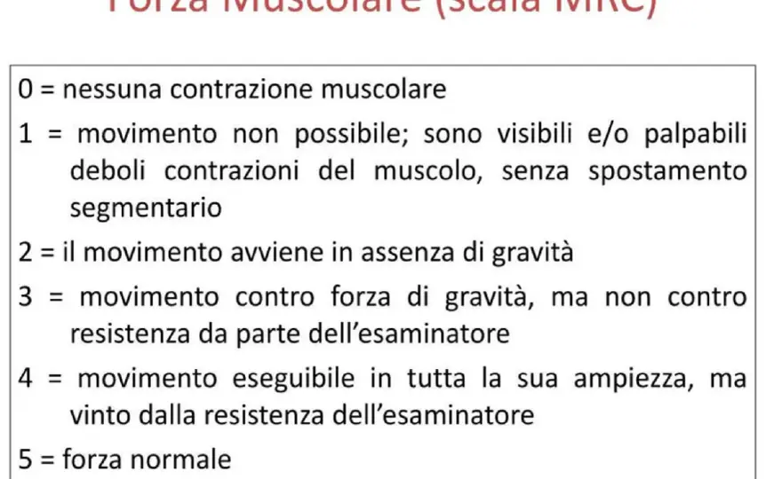 Scala MRC della forza muscolare - cosa indicano i gradi da 0 a 5