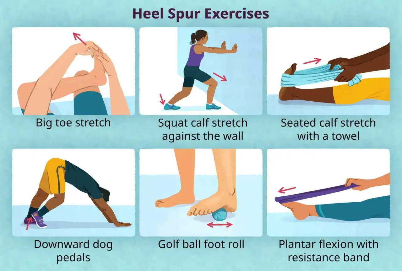 Esercizi per il dolore sotto al tallone: stretching dita, polpacci, rotolamento pallina.